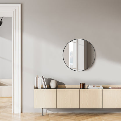 Black Circular Wall Mirror – Modern Minimalist Mirror for Home & Bathroom