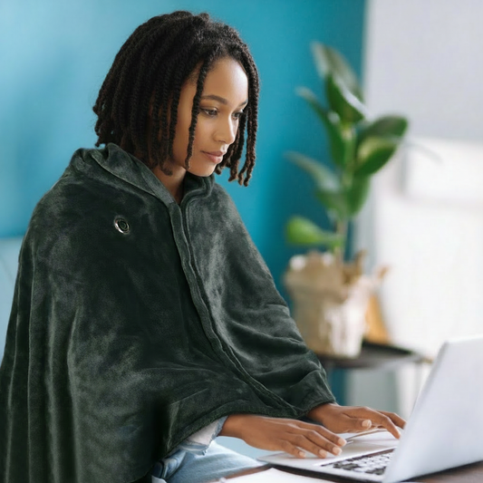 Heated Blanket Shawl – 3-Setting Electric Wrap for Home, Office & Travel | Zippered, Washable & Soft Flannel