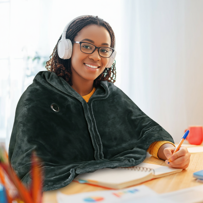 Heated Blanket Shawl – 3-Setting Electric Wrap for Home, Office & Travel | Zippered, Washable & Soft Flannel