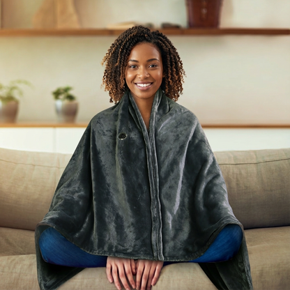 Heated Blanket Shawl – 3-Setting Electric Wrap for Home, Office & Travel | Zippered, Washable & Soft Flannel